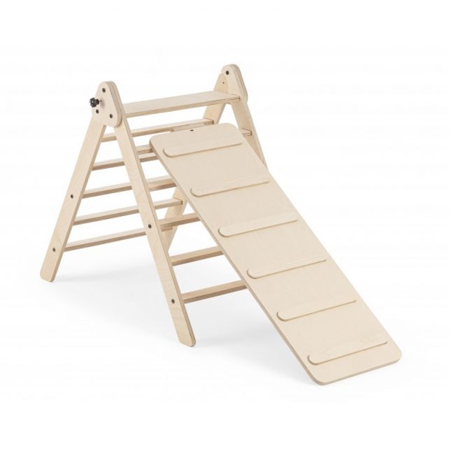 Pikko set triangle pliable pikler + toboggan/escalade - Naturel